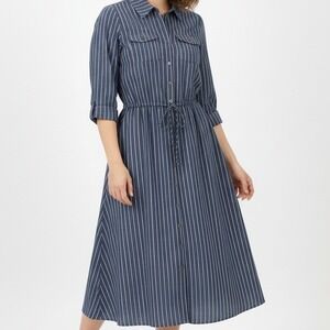 Torrid Womens‎ Blue Stripe Button Front Drawstring Waist Maxi Shirt Dress Size 2